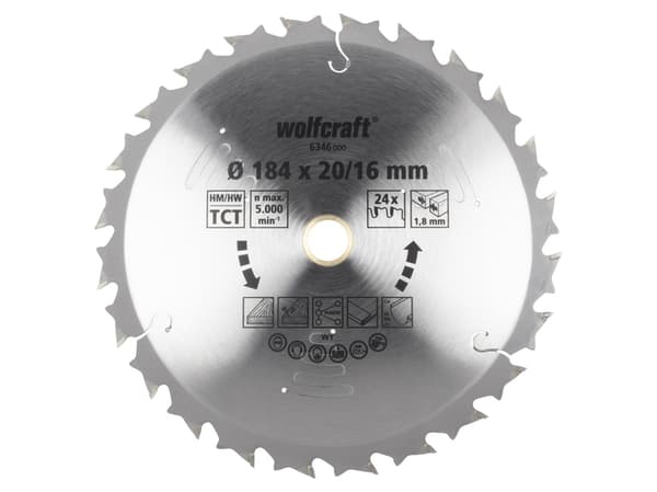 wolfcraft GmbH 6346000, Plast, Stål, Trä, Icke-järnmetaller, Trä med spik, 18,4 cm, 2 cm, Tungsten Carbide Tipped (TCT), 5000 RPM, 1,8 mm
