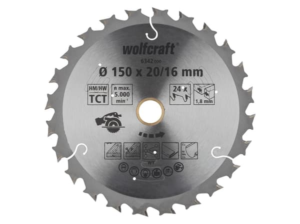 wolfcraft GmbH 6346000, Plast, Stål, Trä, Icke-järnmetaller, Trä med spik, 18,4 cm, 2 cm, Tungsten Carbide Tipped (TCT), 5000 RPM, 1,8 mm