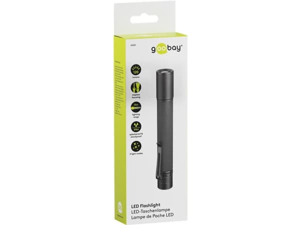 Goobay 58389, Käsikokoinen taskulamppu, Musta, Alumiini, IPX4, -10 - 50 °C, LED