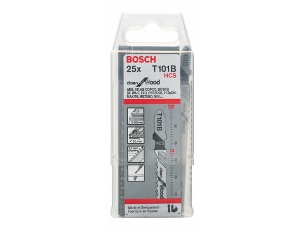 Bosch clean for Wood T 101 B - Sagblad - for plast, kartong, kryssfinér, fiberplate, bløtt tre, epoksy - 25 deler - T-skaft - lengde: 100 mm