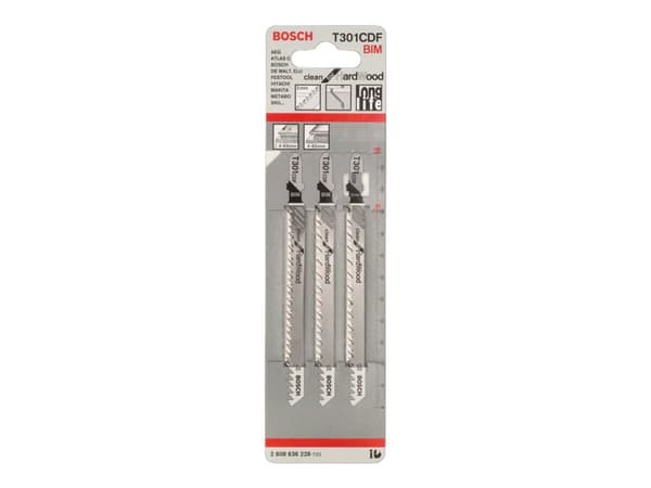 Bosch clean for Hard Wood T 301 CDF - Stikksagblad - for løvtre, abrasive woodworking materials, heltre, bløtt tre, laminerte paneler - 5 deler - T-s