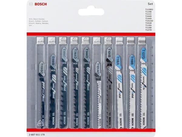 Bosch 2 607 011 170, Figursågblad, Metall, Trä, Svart, Grå, Vit, 10 styck