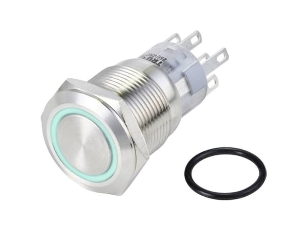 TRU COMPONENTS TC-10090968 LAS1-AGQ-22E/B/24V/S Ilkivallankestävä painonappi 250 V/AC 3 A 2 x On/(On) Painonappi Sininen IP65 1 kpl 1 kpl