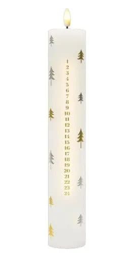 Sille Kalenderljus Ø5xH29,8cm guld/silver träd Vit
