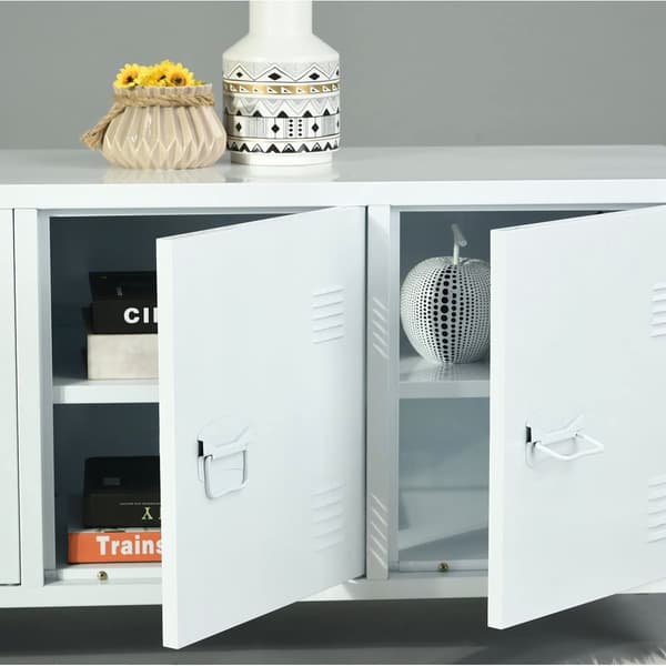 TV-bänk Kotka med 3 dörrar stål vit 58x113x40 cm [en.casa]