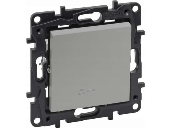 Legrand Niloe Step - Enpolig belyst strömbrytare 10 AX - Aluminium 863311