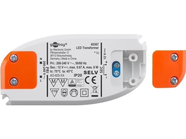 Goobay 60367, Elektronisk transformator till belysning, Orange, Vit, IP20, -20 - 45 ° C, CE, RoHS Directive 2011/65/EU [OJEU L174/88-110, 01.07.2011,