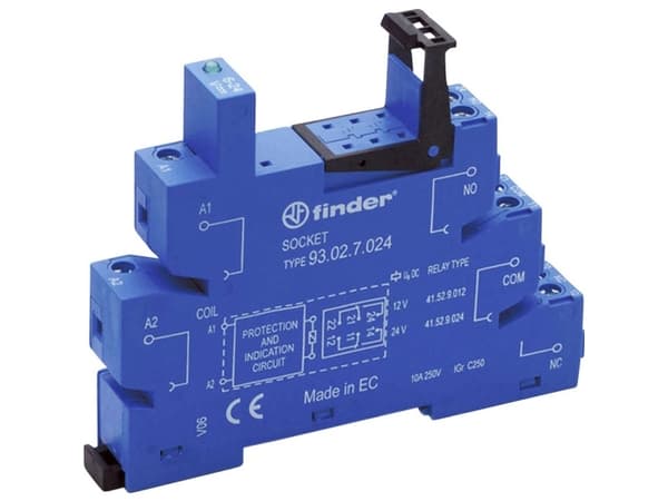 Finder Socket for 41.52/41.61/41.81 series relays 6-24V AC/DC, screw terminals, DIN rail mounting (93.02.0.024)