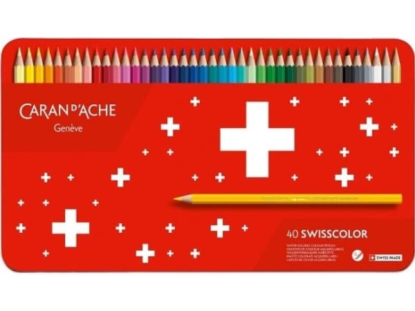 Caran d`Arche Swisscolor Aquarelle fargestifter, med akvarelleffekt, sekskantet, 40 stk., blanding av farger