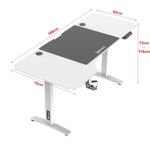 Höj och sänkbart skrivbord Oxnard sitt/stå L-format 160x60/75 cm vit [pro.tec]