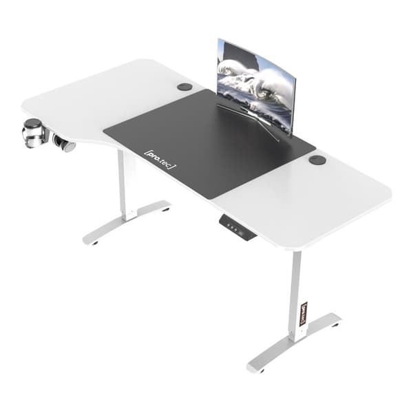 Höj och sänkbart skrivbord Oxnard sitt/stå L-format 160x60/75 cm vit [pro.tec]