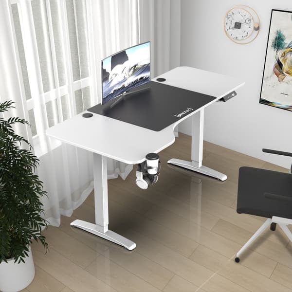 Höj och sänkbart skrivbord Oxnard sitt/stå L-format 160x60/75 cm vit [pro.tec]