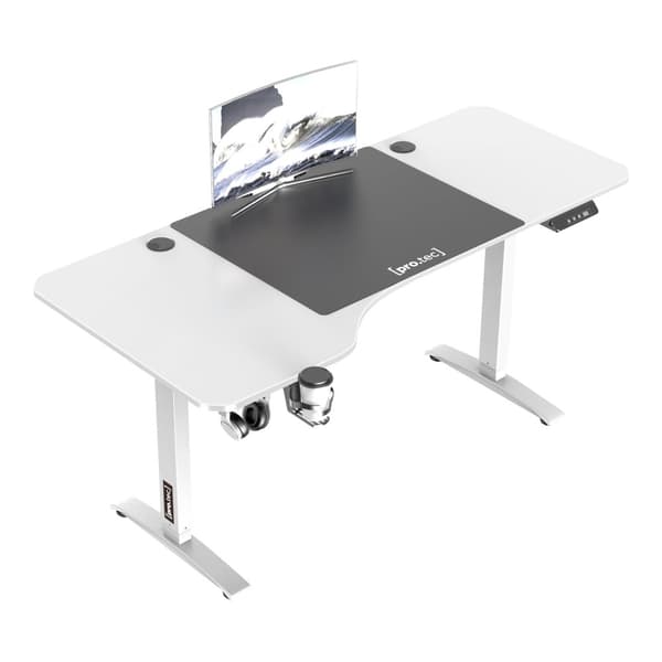 Höj och sänkbart skrivbord Oxnard sitt/stå L-format 160x60/75 cm vit [pro.tec]