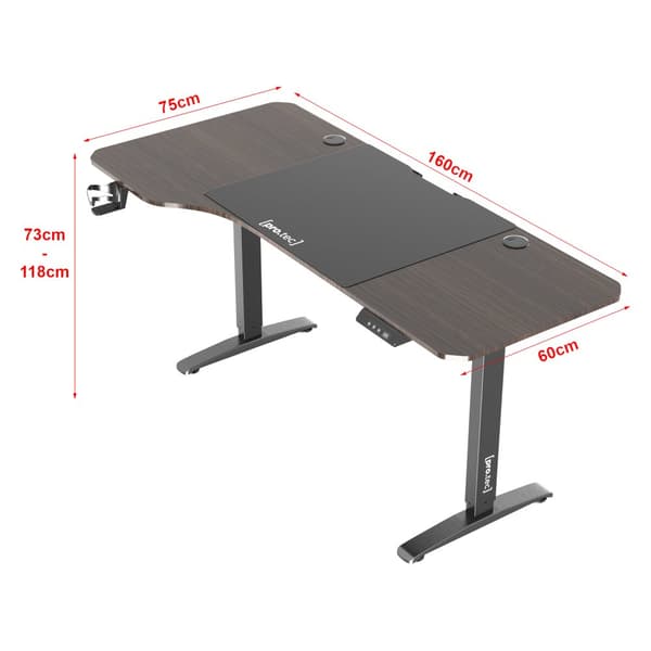 Höj och sänkbart skrivbord Oxnard sitt/stå L-format 160x60/75 cm valnötsfärg [pro.tec]