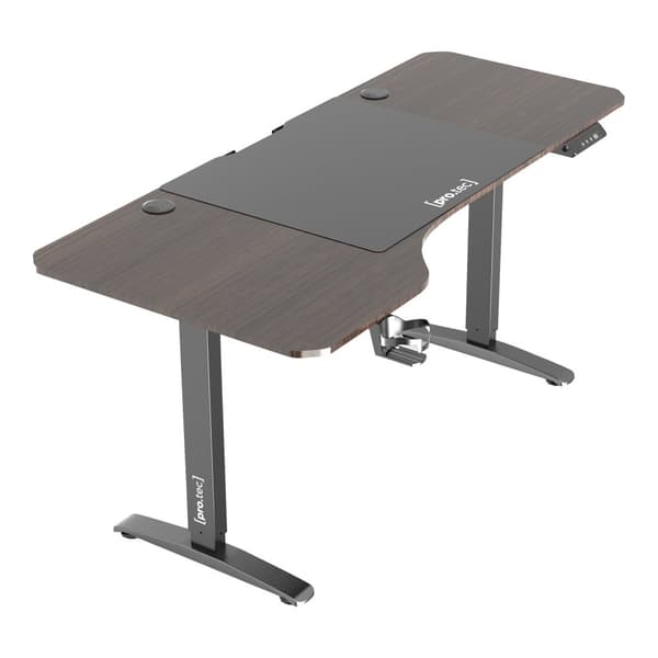 Höj och sänkbart skrivbord Oxnard sitt/stå L-format 160x60/75 cm valnötsfärg [pro.tec]