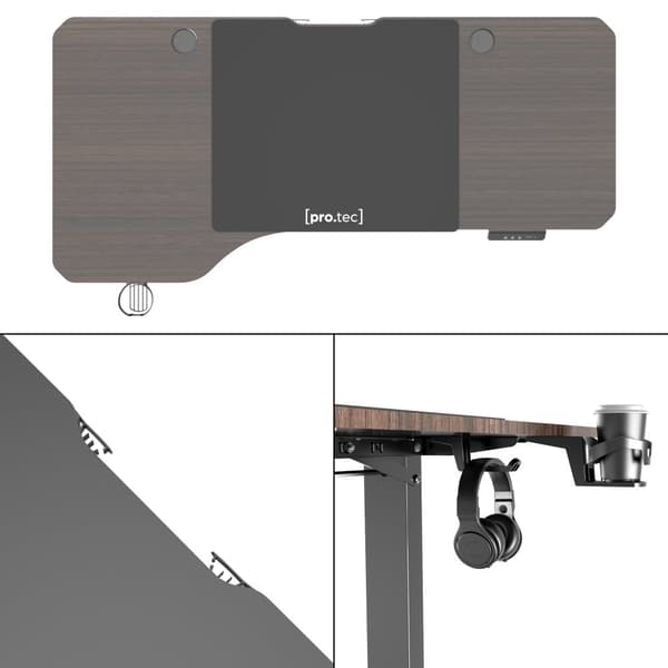 Höj och sänkbart skrivbord Oxnard sitt/stå L-format 160x60/75 cm valnötsfärg [pro.tec]