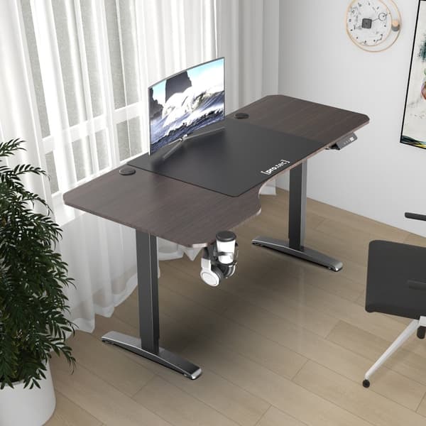 Höj och sänkbart skrivbord Oxnard sitt/stå L-format 160x60/75 cm valnötsfärg [pro.tec]