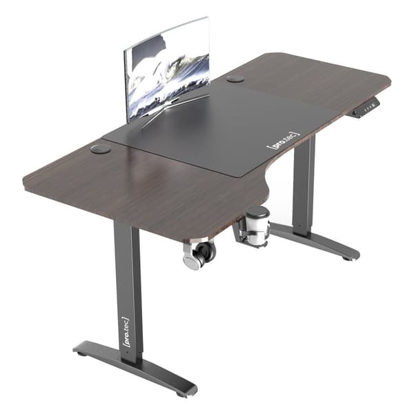 Höj och sänkbart skrivbord Oxnard sitt/stå L-format 160x60/75 cm valnötsfärg [pro.tec]