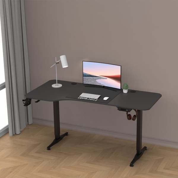 Höj och sänkbart skrivbord Oxnard sitt/stå L-format 160x60/75 cm svart [pro.tec]