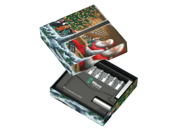 jul 7 stk. Torx 1/4" med skruadapter, Bit-Check 7 TX Universal 1 Chistmas , Wera [05136024001] for en gave