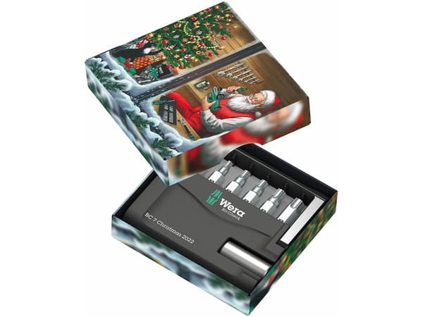 jul 7 stk. Torx 1/4" med skruadapter, Bit-Check 7 TX Universal 1 Chistmas , Wera [05136024001] for en gave