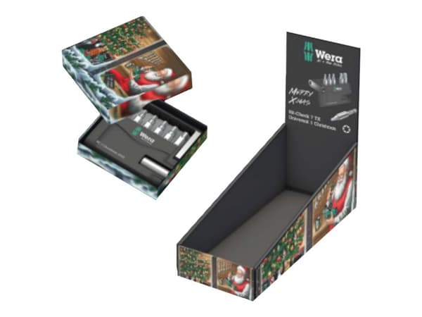 jul 7 stk. Torx 1/4" med skruadapter, Bit-Check 7 TX Universal 1 Chistmas , Wera [05136024001] for en gave