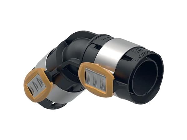 Geberit FlowFit mutka 45°, 63 mm, musta PPSU