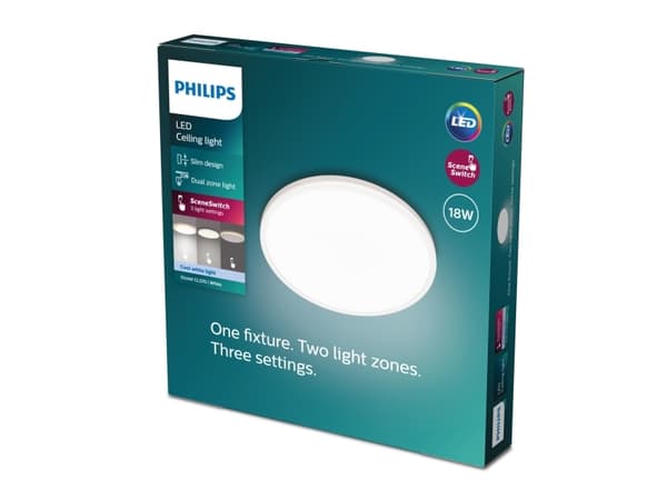 Philips Funksjonell Ozziet-taklampe, 18 W, LED, Ikke-utskiftbare pærer, 4000 K, 2000 lm, IP20, Hvit