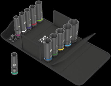 Wera 05004841001, Kraftpipesett, Sort, 11 hoder, 1/2", Metrisk, 13,14,15,16,17,18,19,21,22,24,27 mm