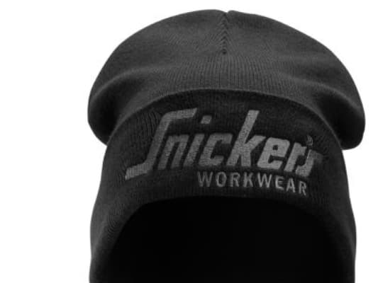 Snickers hue/beanie One Size - Sort/koksgrå, dobbelt lag strikstof, 100% akryl