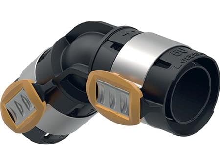 Geberit FlowFit mutka 45°, 50 mm, musta PPSU