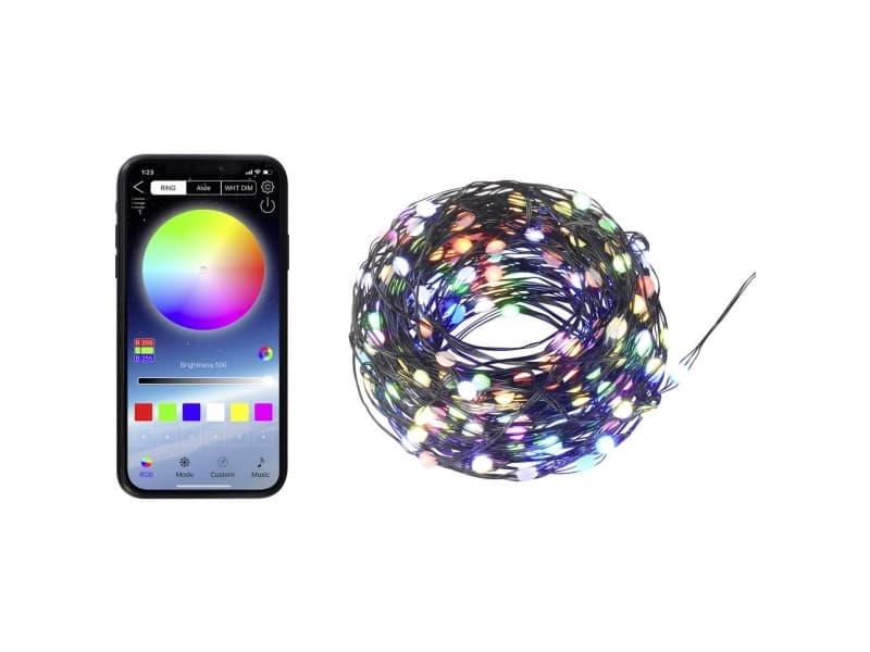 Sygonix SY-5167250 USB-lyskæde via USB Antal pærer 200 LED (RGB) RGB Oplyst Længde: 19.9 m styres via app, Timer, med farveskift