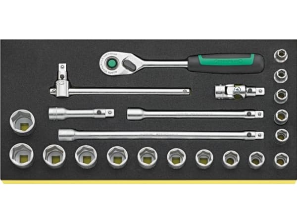 STAHLWILLE TCS 456/16/6 QR, Hylsnyckeluppsättning, 21 styck, Svart, Grön, Silver, 350 mm, 175 mm, 45 mm