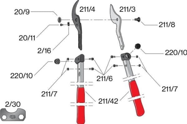 Felco 211-60, Alasinmalliset raivaussakset, 3,5 cm, Alumiini, Harmaa, Punainen, CE, 600 mm