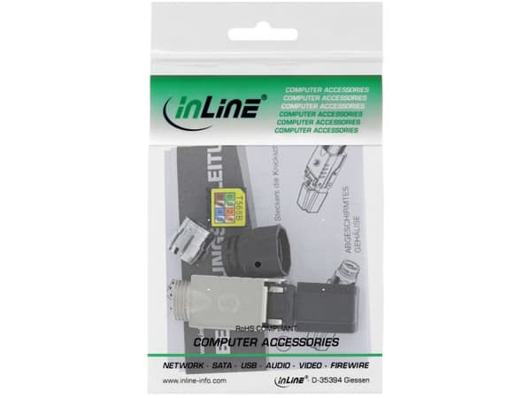 InLine 76204B, RJ-45, Musta, Ruostumaton teräs, Uros, Suora, Metalli, Cat6a