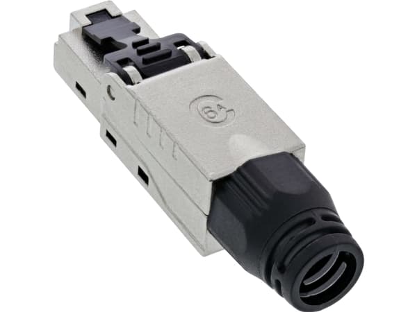 InLine 76204B, RJ-45, Musta, Ruostumaton teräs, Uros, Suora, Metalli, Cat6a