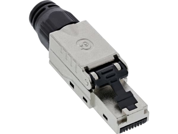 InLine 76204B, RJ-45, Musta, Ruostumaton teräs, Uros, Suora, Metalli, Cat6a