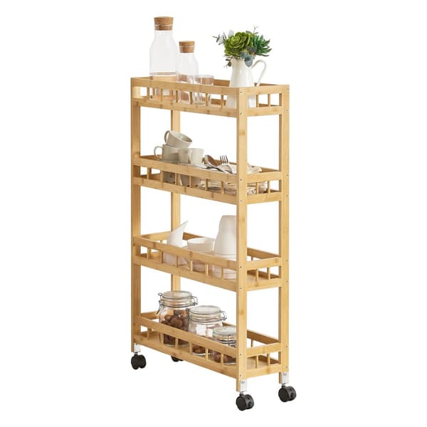 Rullvagn Pyhäjoki serveringsvagn bambu 96x60x18 cm [en.casa]