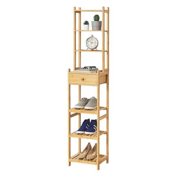 Hylla Siilinjärvi med låda bambu 163x33x28 cm [en.casa]