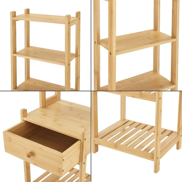 Hylla Siilinjärvi med låda bambu 163x33x28 cm [en.casa]