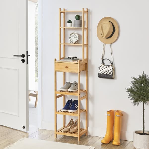 Hylla Siilinjärvi med låda bambu 163x33x28 cm [en.casa]