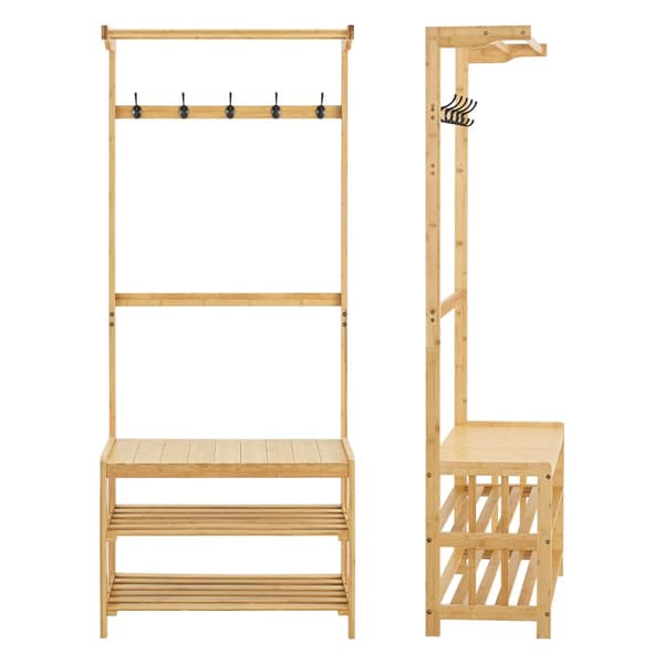 Klädhängare med bänk Tornio klädstativ 168x70x35 cm bambu [en.casa]