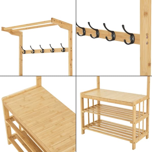 Klädhängare med bänk Tornio klädstativ 168x70x35 cm bambu [en.casa]