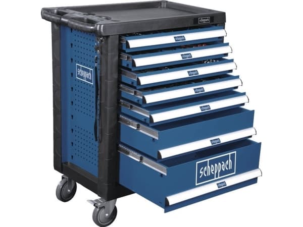 Scheppach TW1000, Svart, Blå, 7 lådor, 7 lådor, 2 hjul, 460 mm, 765 mm