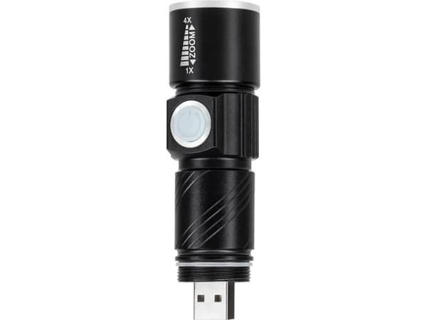 Rebel 3W aluminiumslommelykt (ZOOM, USB-plugg)