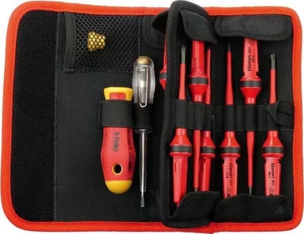 Felo VDE smart håndtak + utskiftbare blader 12 stk. E-smartnøkkel, PH, PZ, Torx i belteveske (6381204)