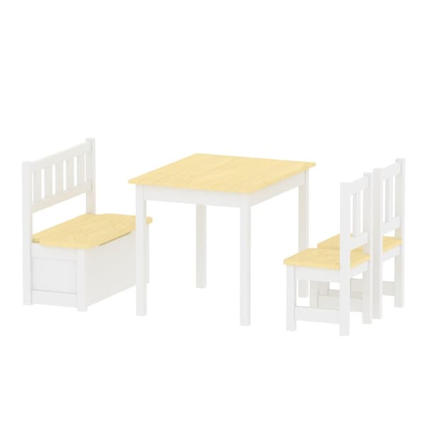 Sittgrupp Lousame matgrupp för barn furu bänk bord 2 stolar [en.casa]