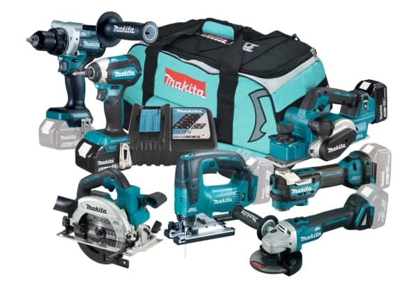 Makita DLX7019TX1, Cordless circular saw, Trådløs kombidrill, Cordless grinder, Cordless impact wrench, Cordless..., Sort, Blå, 130 Nm, 2100 RPM, 74