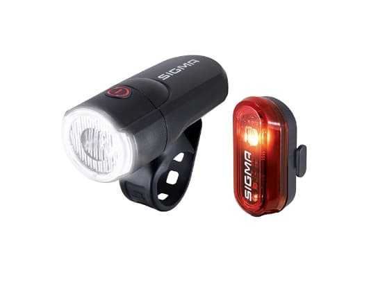 Sigma Sport Aura 30 + Curve Set, Frontlys + baklys (sett), Sort, IPX4, LED, Rød/hvit, Blinkende lys, Kontinuerlig lys