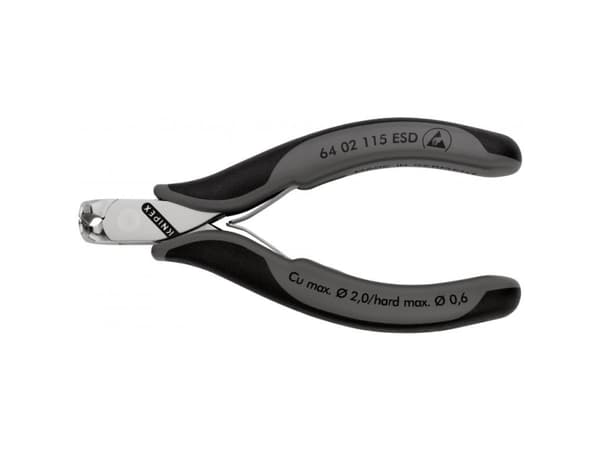 Knipex 64 02 115 ESD, Hånd kabelkutter, Sort, Rustfritt stål, 1,6 cm, 2 mm, DIN ISO 9654, DIN EN 61 340-5, 130 mm